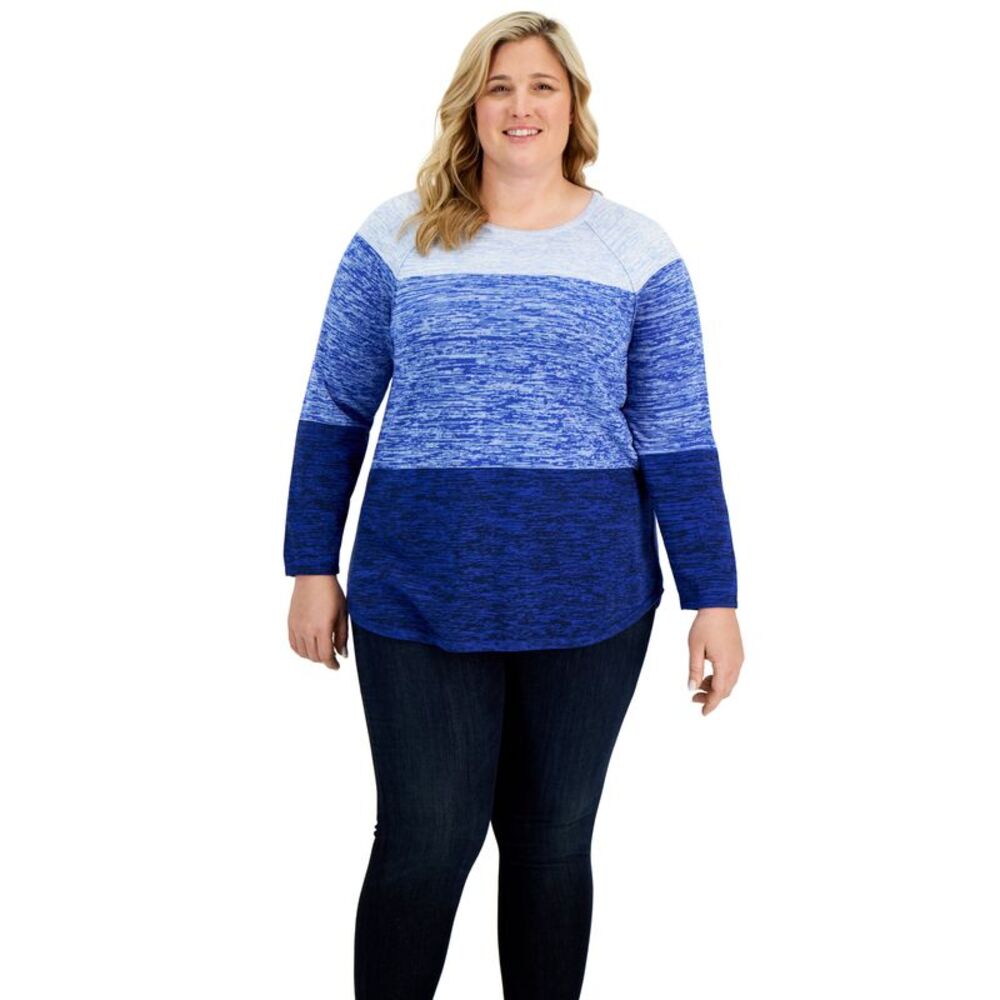 Karen Scott Plus Size Colorblocked Curved Hem Sweater